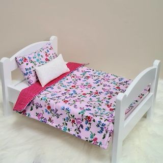 Dolls Bed, Cot or Pram Bedding Set - 3 Piece Purple Floral