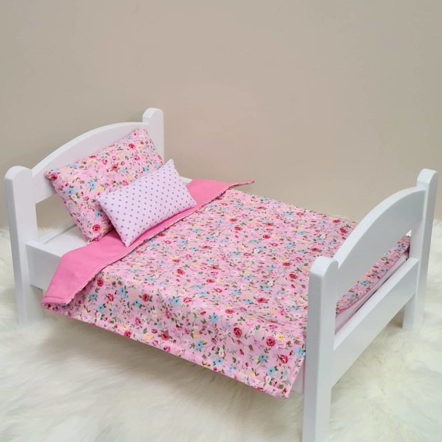 Dolls Bed, Cot or Pram Bedding Set - 3 Piece Pretty Pink Spring Floral
