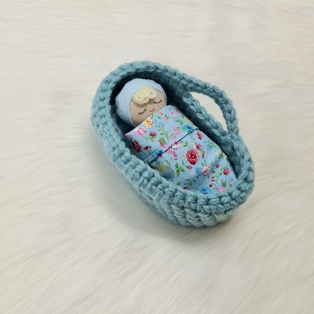 Mini Baby Doll with Mose Basket - Blue Spring Floral