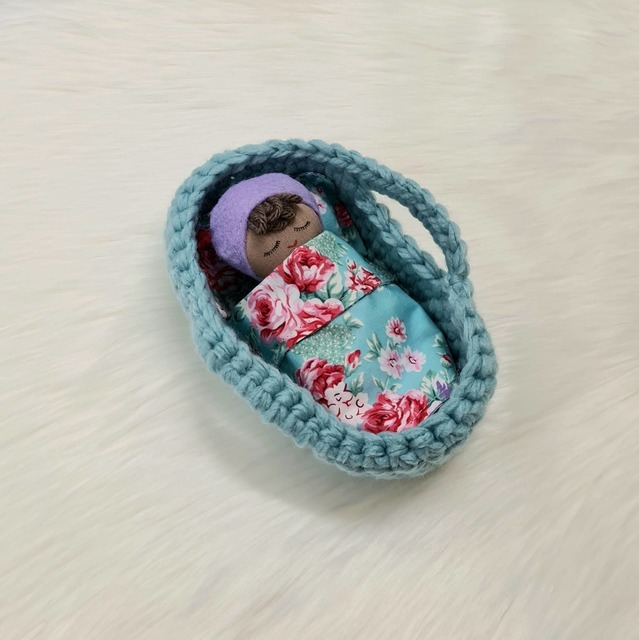 Mini Baby Doll with Mose Basket - Teal Floral
