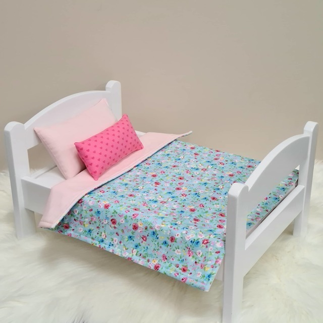 Dolls Bed, Cot or Pram Bedding Set - 3 Piece Blue Spring Floral