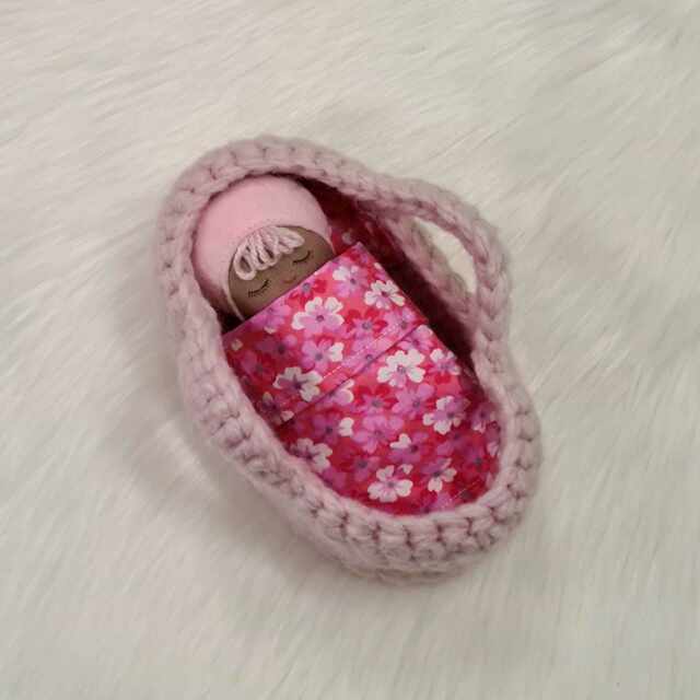 Mini Baby Doll with Mose Basket - Bright Pink  Floral