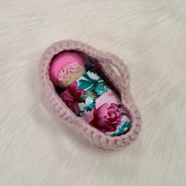 Mini Baby Doll with Mose Basket - Pink and Jade Floral